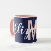 Einfache Navy Blue Blank Pink Handschrift Monogram Tasse (Vorderseite Links)