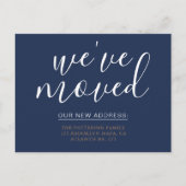 Einfache Navy Blue Calligraphy Wir haben das Haus Ankündigungspostkarte (Vorderseite)