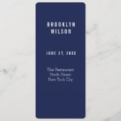 Einfache Navy Blue Christening Menu Cards Menükarte (Rückseite)