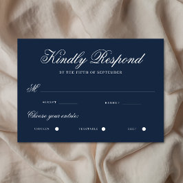 Einfache Navy Blue Elegant Calligraphy Traditionel RSVP Karte