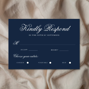 Einfache Navy Blue Elegant Calligraphy Traditionel RSVP Karte