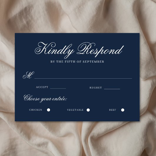 Einfache Navy Blue Elegant Calligraphy Traditionel RSVP Karte