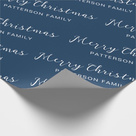 Einfache Navy Blue Frohe Weihnachtsfamilie Name Geschenkpapier (Ecke)
