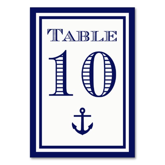 Einfache Navy Blue Gerahmt Ankertafel #10 Tischnummer (Vorderseite)