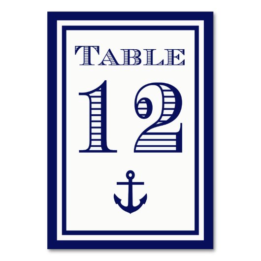 Einfache Navy Blue Gerahmt Ankertafel #12 Tischnummer (Vorderseite)