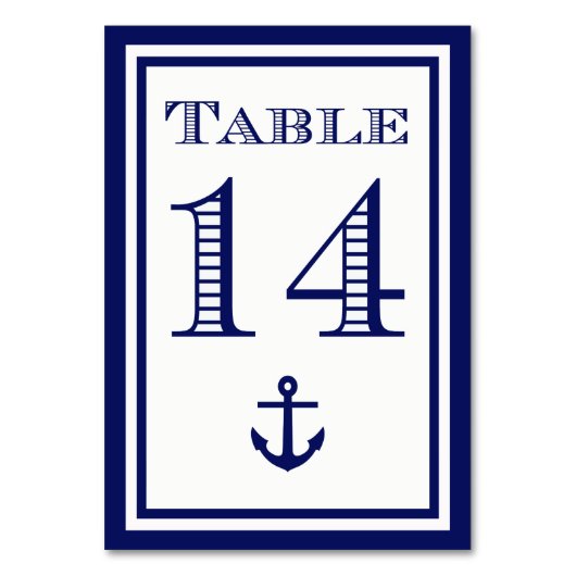Einfache Navy Blue Gerahmt Ankertafel #14 Tischnummer (Rückseite)