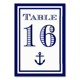 Einfache Navy Blue Gerahmt Ankertafel #16 Tischnummer