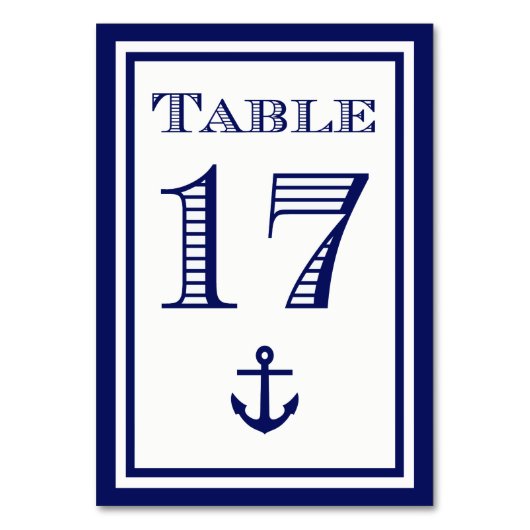 Einfache Navy Blue Gerahmt Ankertafel #17 Tischnummer (Rückseite)