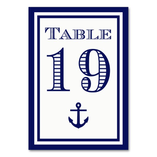Einfache Navy Blue Gerahmt Ankertafel #19 Tischnummer (Rückseite)