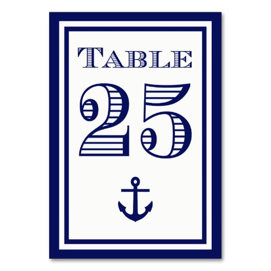 Einfache Navy Blue Gerahmt Ankertafel #1 Tischnummer (Vorderseite)