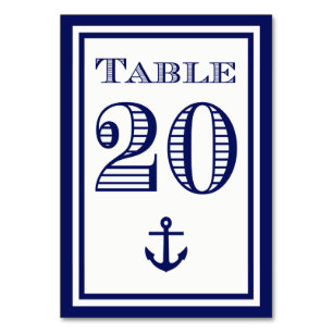 Einfache Navy Blue Gerahmt Ankertafel #20 Tischnummer