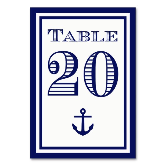 Einfache Navy Blue Gerahmt Ankertafel #20 Tischnummer (Rückseite)