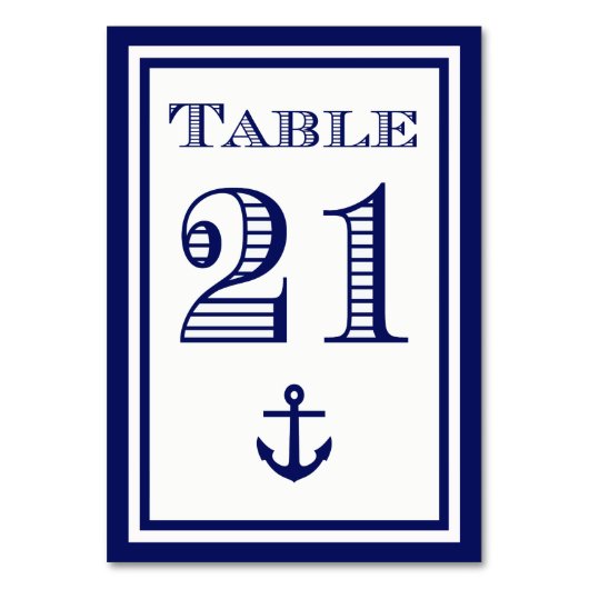Einfache Navy Blue Gerahmt Ankertafel #21 Tischnummer (Rückseite)