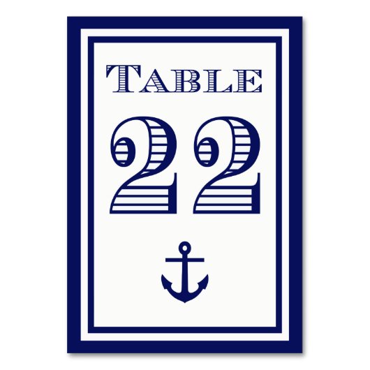 Einfache Navy Blue Gerahmt Ankertafel #22 Tischnummer (Rückseite)
