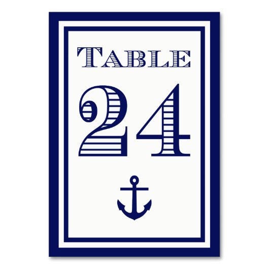 Einfache Navy Blue Gerahmt Ankertafel #24 Tischnummer (Vorderseite)