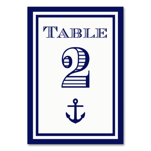 Einfache Navy Blue Gerahmt Ankertafel #2 Tischnummer (Rückseite)