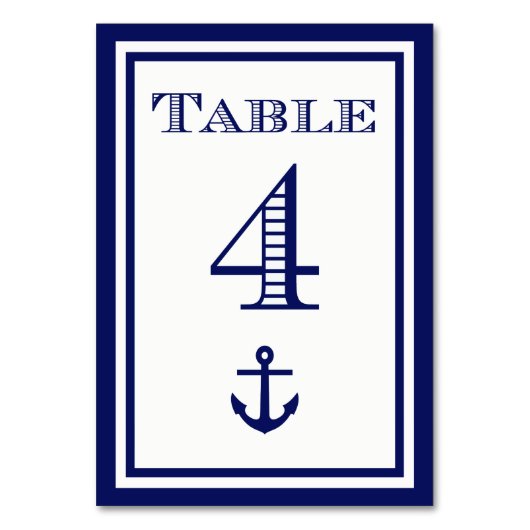 Einfache Navy Blue Gerahmt Ankertafel #4 Tischnummer (Rückseite)