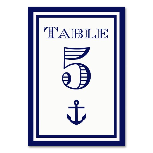 Einfache Navy Blue Gerahmt Ankertafel #5 Tischnummer (Rückseite)