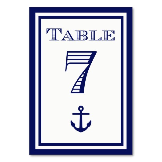 Einfache Navy Blue Gerahmt Ankertafel #7 Tischnummer (Rückseite)