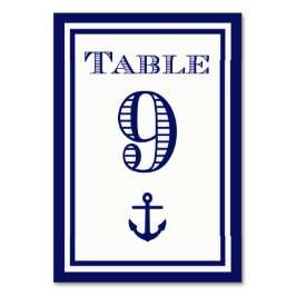 Einfache Navy Blue Gerahmt Ankertafel #9 Tischnummer