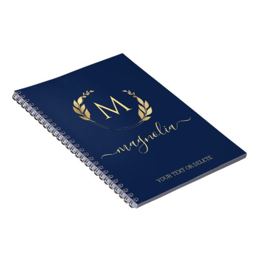 Einfache Navy Blue Gold Monogram Name Notizblock (Rechte Seite)