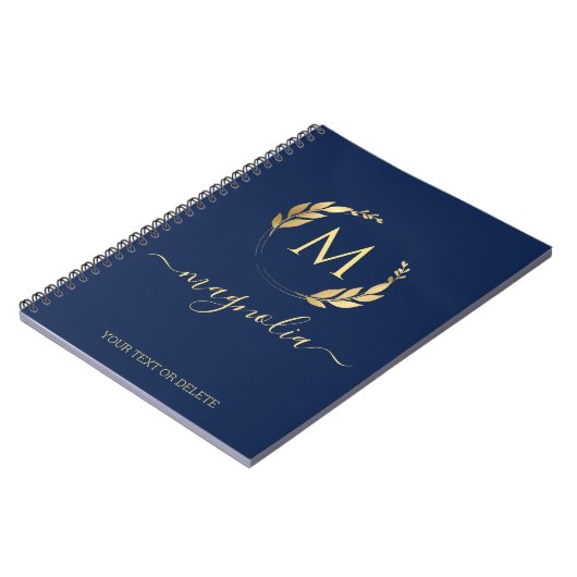 Einfache Navy Blue Gold Monogram Name Notizblock (Linke Seite)