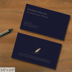 Einfache Navy Blue Gold Quill Visitenkarte