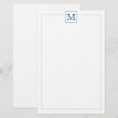 Einfache Navy Blue Initial Monogram Square Grenze Briefpapier (Vorne/Hinten)