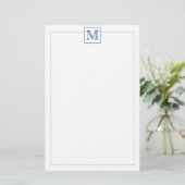 Einfache Navy Blue Initial Monogram Square Grenze Briefpapier (Stehend Vorderseite)