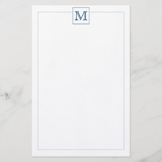 Einfache Navy Blue Initial Monogram Square Grenze Briefpapier (Vorderseite)