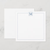 Einfache Navy Blue Initial Monogram Square Grenze Mitteilungskarte (Vorne/Hinten)