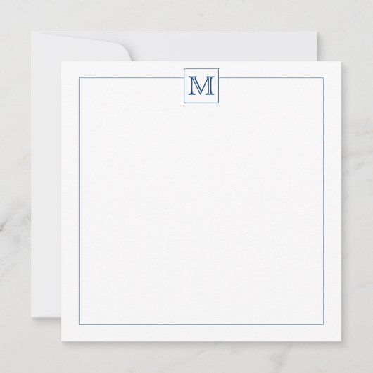 Einfache Navy Blue Initial Monogram Square Grenze Mitteilungskarte (Vorderseite)