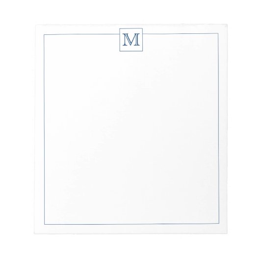 Einfache Navy Blue Initial Monogram Square Grenze Notizblock (Vorderseite)