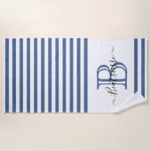 Einfache Navy Blue Line Nautical Monogram Initial Strandtuch (Vorderseite)