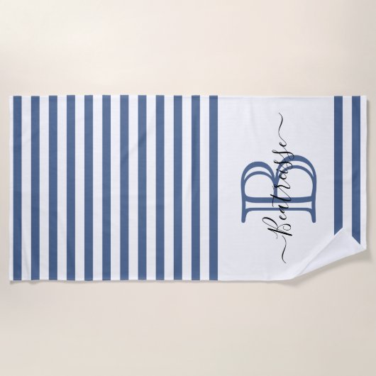 Einfache Navy Blue Line Nautical Monogram Initial Strandtuch (Vorderseite)