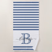 Einfache Navy Blue Line Nautical Monogram Initial Strandtuch (Vorderseite)