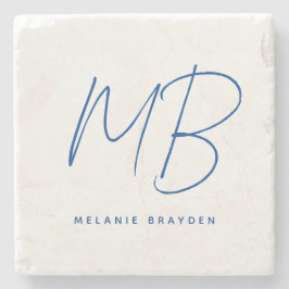 Einfache Navy Blue Minimalistisch Monogram Steinuntersetzer