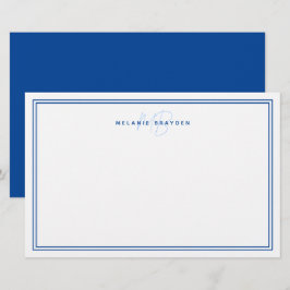Einfache Navy Blue Minimalistisch Monogram Two Bor Briefpapier