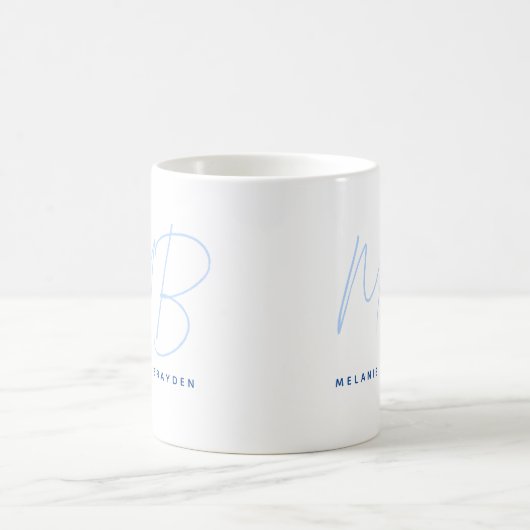 Einfache Navy Blue Minimalistisch Two Monogram Nam Kaffeetasse (Mittel)