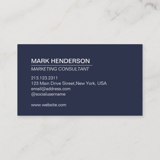 Einfache Navy Blue Modern Minimalistisch Visitenkarte (Rückseite)