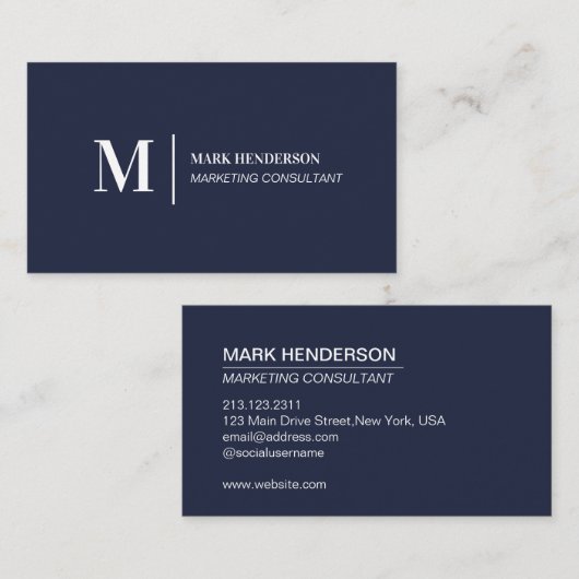 Einfache Navy Blue Modern Minimalistisch Visitenkarte (Vorne/Hinten)