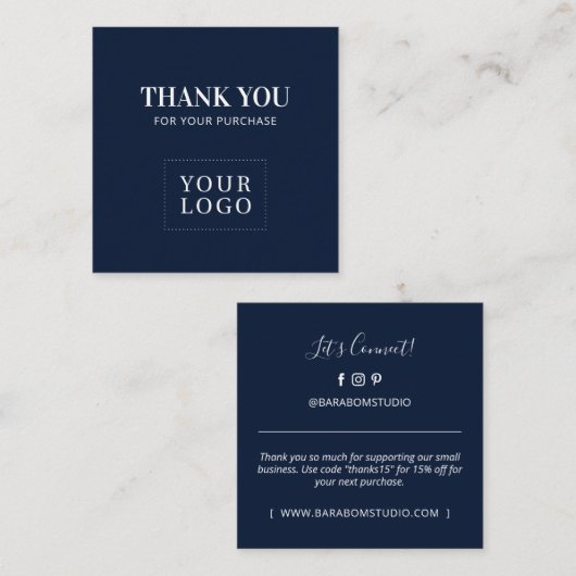 Einfache Navy Blue Modern Vielen Dank Geschäftskar Quadratische Visitenkarte (Vorne/Hinten)
