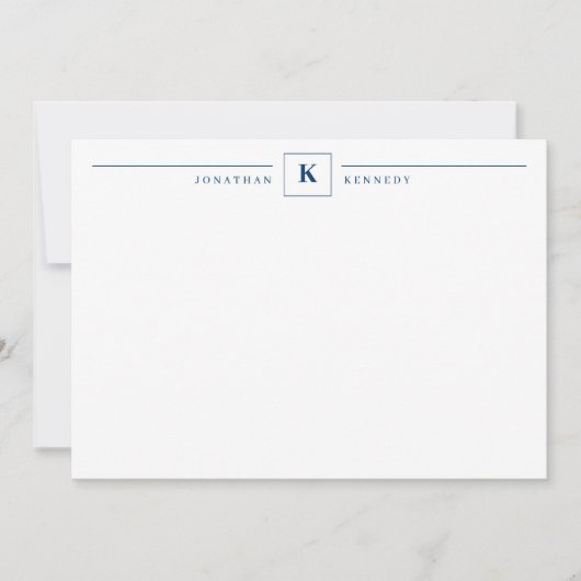 Einfache Navy Blue Monogram Line Square Mitteilungskarte (Vorderseite)