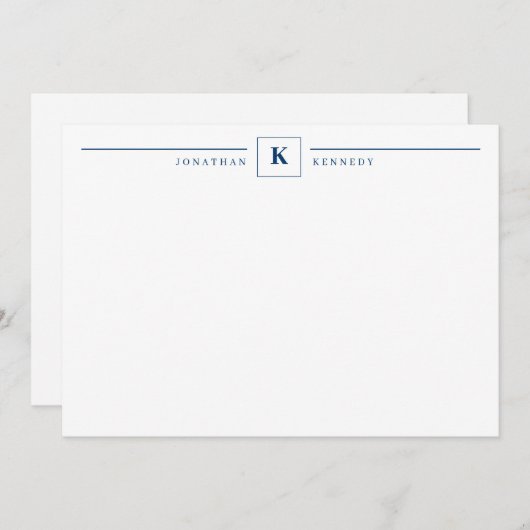 Einfache Navy Blue Monogram Line Square Mitteilungskarte (Vorne/Hinten)