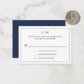 Einfache Navy Blue Monogram Mini Wedding RSVP Mitteilungskarte (Vorderseite/Rückseite Beispiel)