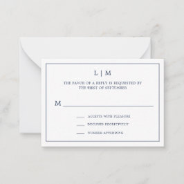 Einfache Navy Blue Monogram Mini Wedding RSVP Mitteilungskarte