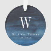 Einfache Navy Blue Monogram Newlyred Erste Weihnac Ornament (Vorderseite)