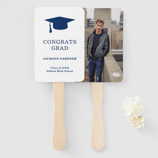 Einfache Navy Blue Mortar Board Moderner Abschluss Fächer (Vorne und Hinten)