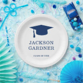 Einfache Navy Blue Mortar Board Moderner Abschluss Pappteller (Party)