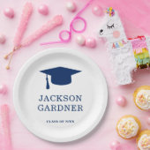 Einfache Navy Blue Mortar Board Moderner Abschluss Pappteller (Party)